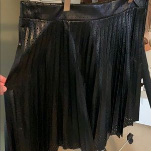Worn once! Black leather, pleated midi skirt